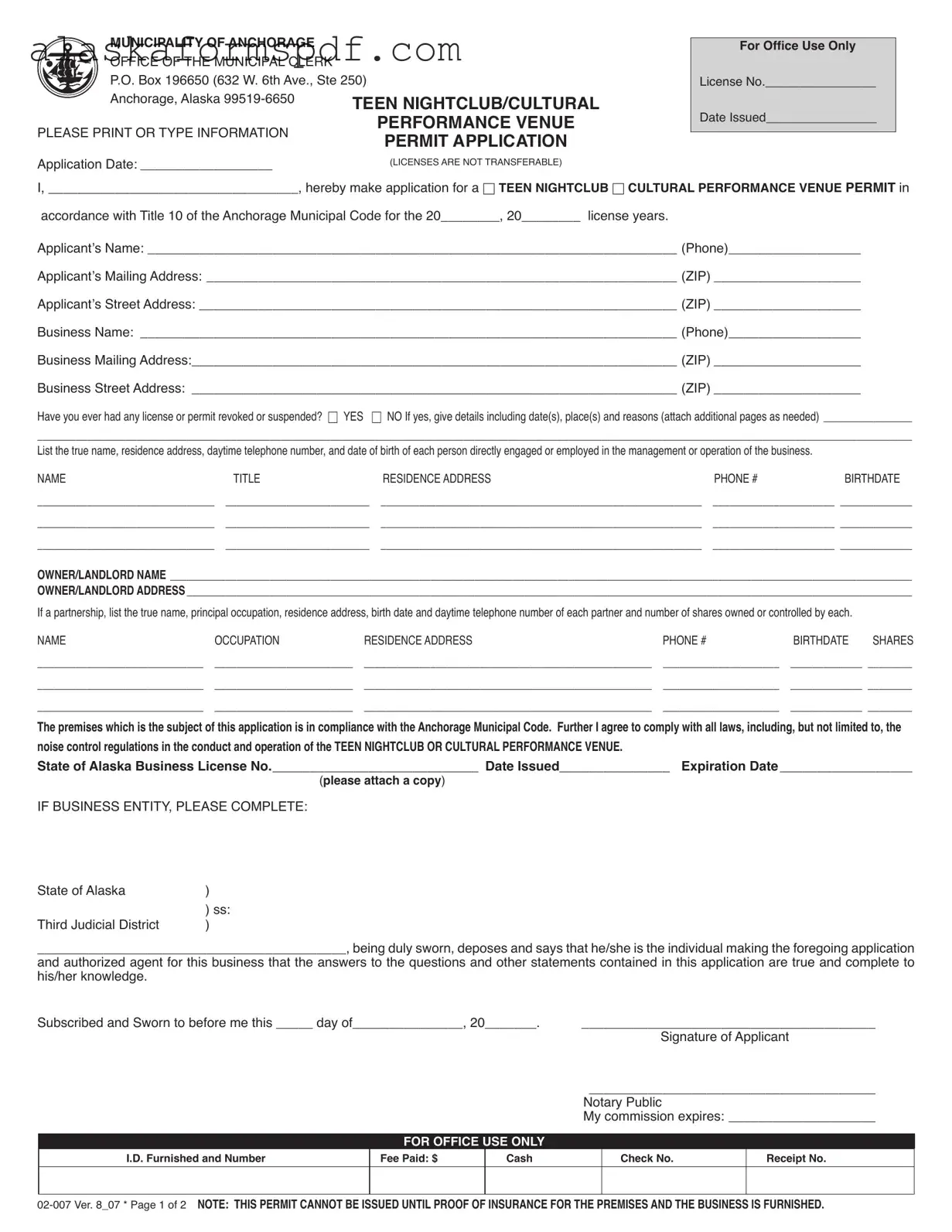 Fill Out Your Alaska 02 007 Form