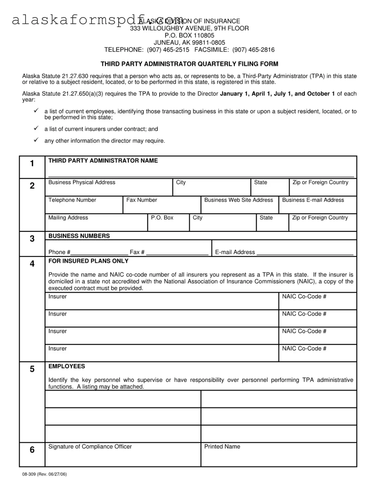 Fill Out Your Alaska 08 309 Form