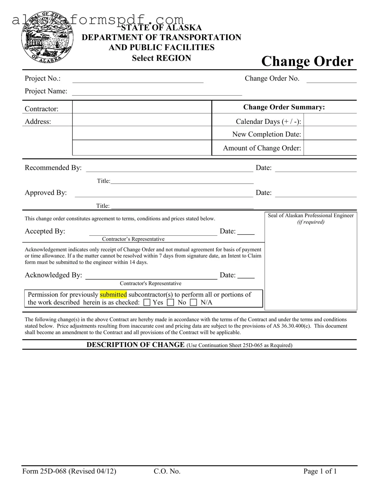 Fill Out Your Alaska 25D 068 Form