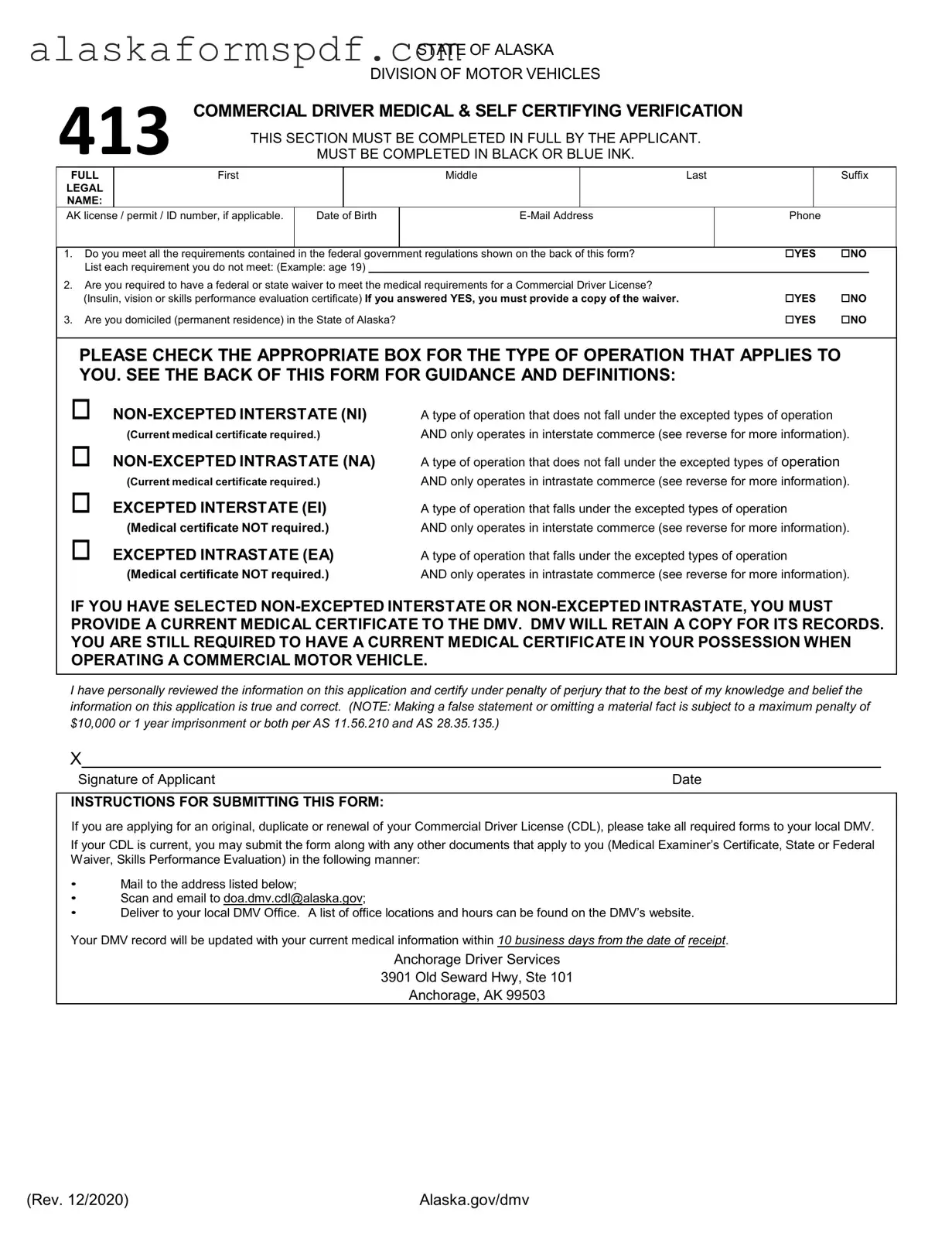 Fill Out Your Alaska 413 Form
