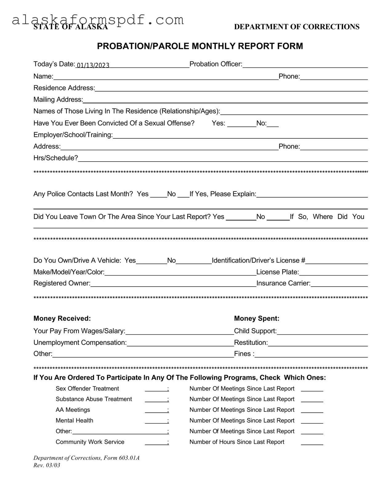 Fill Out Your Alaska 603 01A Form