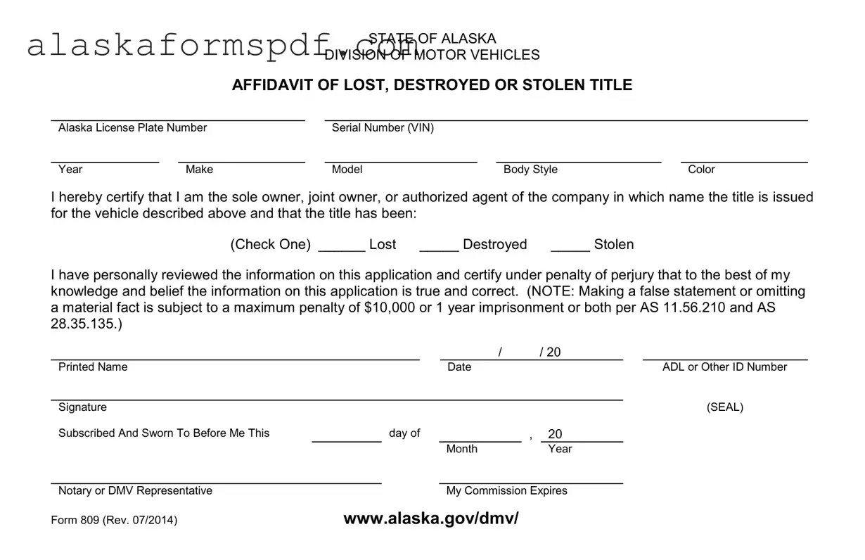 Fill Out Your Alaska 809 Form