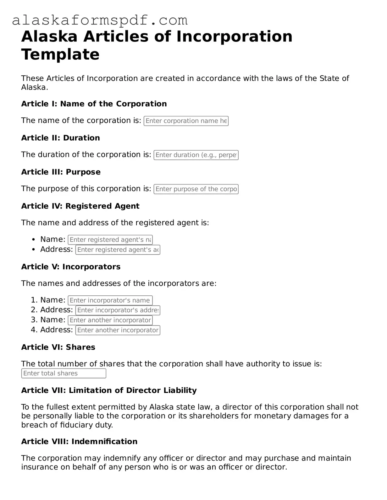 Attorney-Approved Alaska Articles of Incorporation Template
