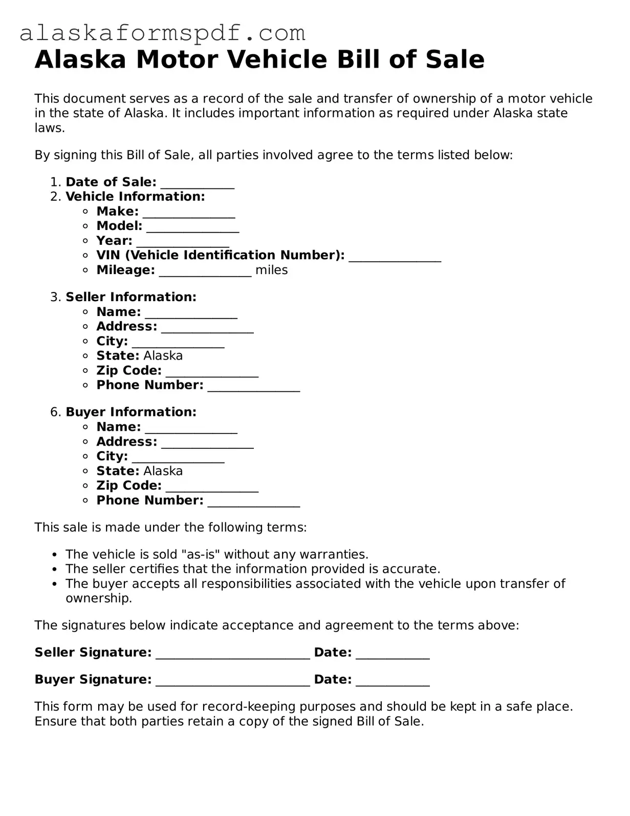 Attorney-Approved Alaska Motor Vehicle Bill of Sale Template