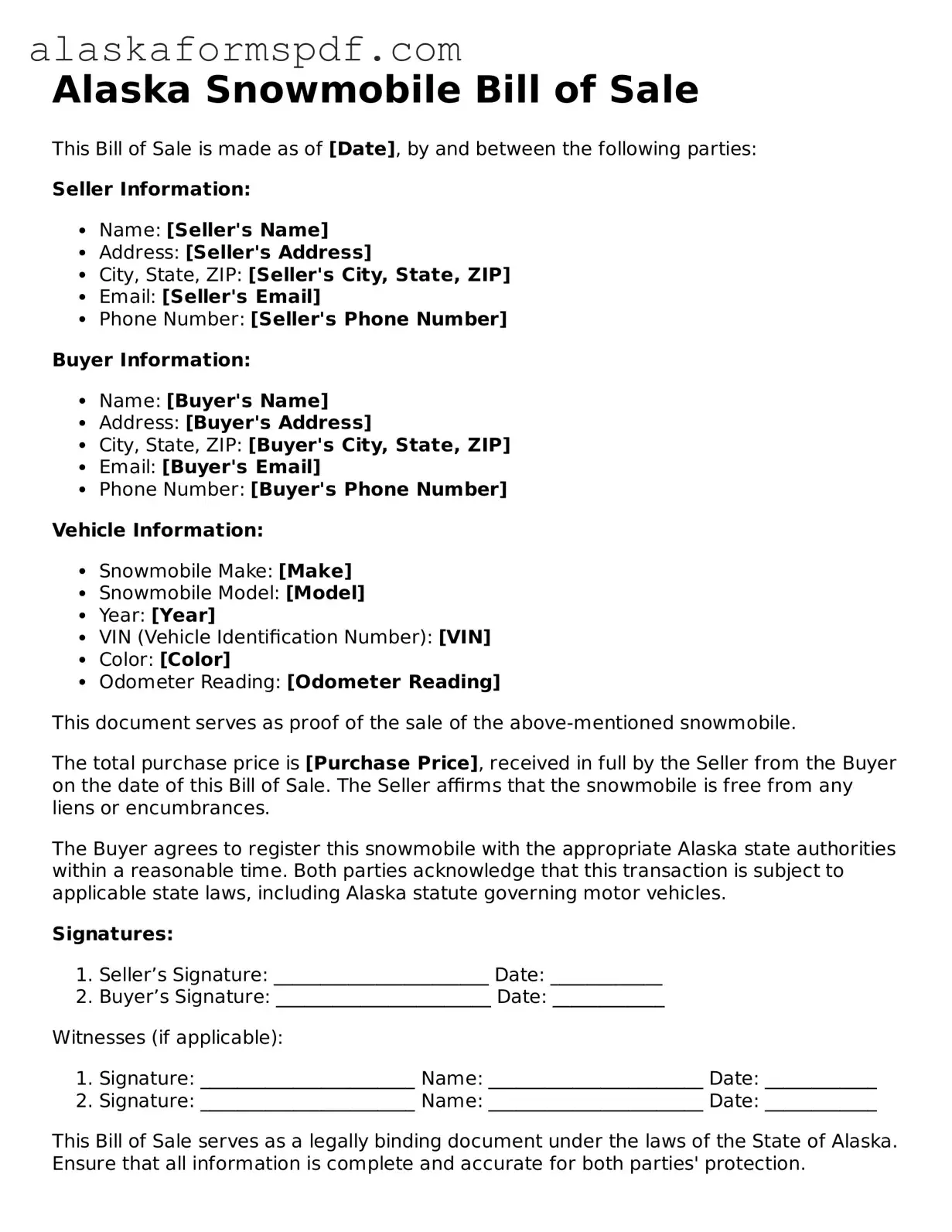 Attorney-Approved Alaska Snowmobile Bill of Sale Template