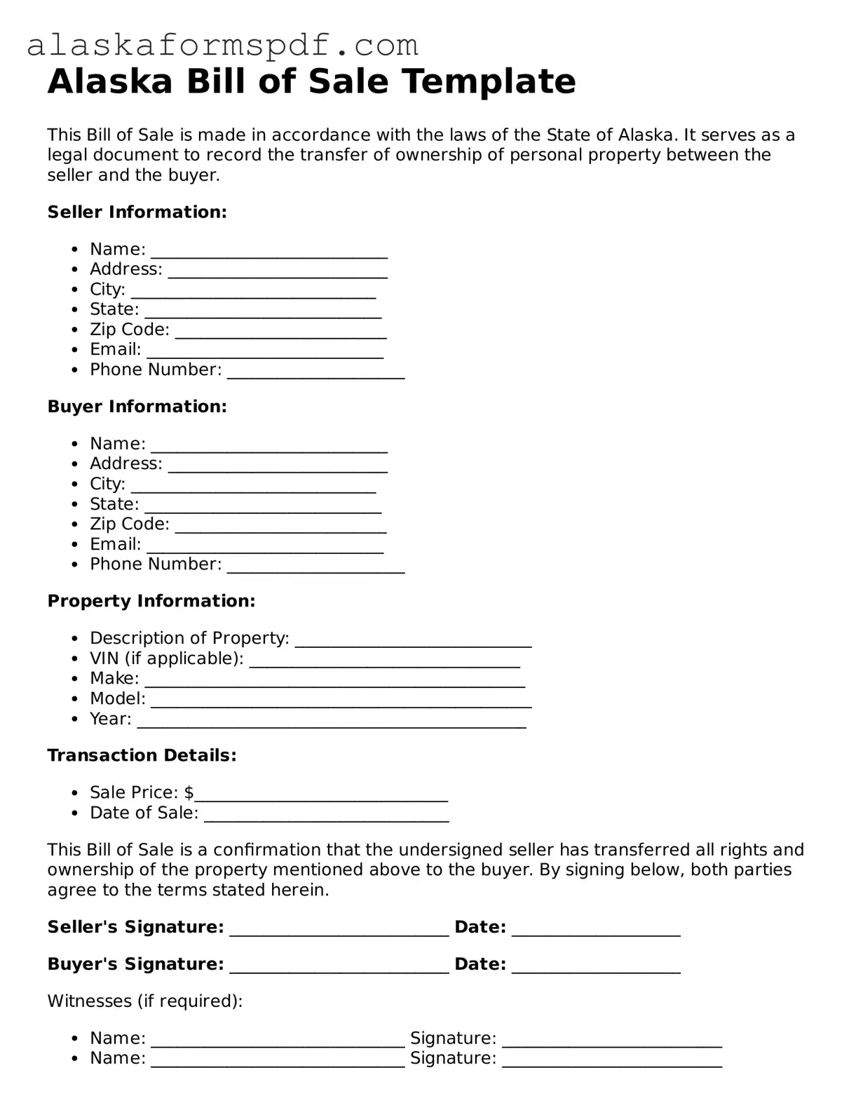 Attorney-Approved Alaska Bill of Sale Template
