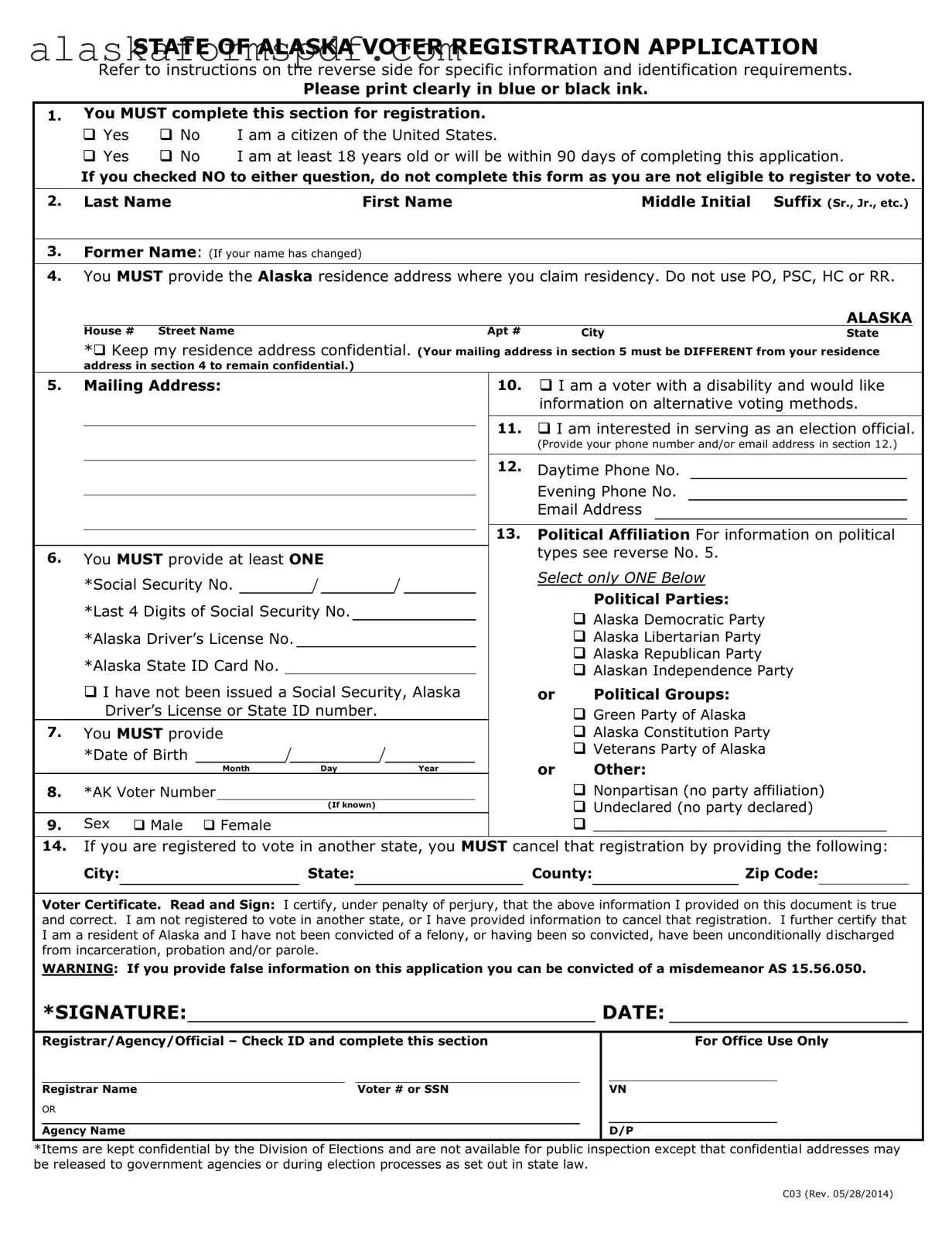 Fill Out Your Alaska C03 Form