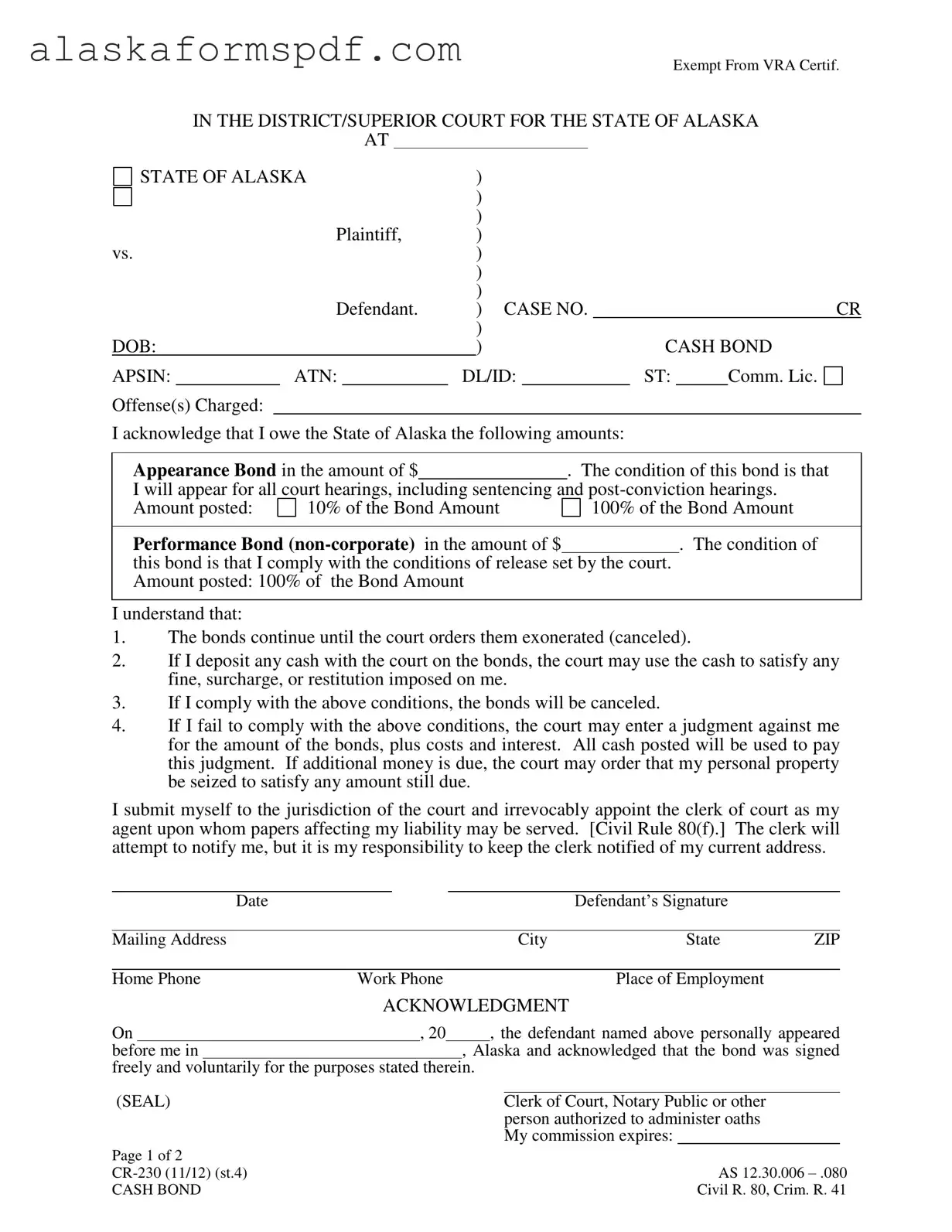 Fill Out Your Alaska Cr 230 Form