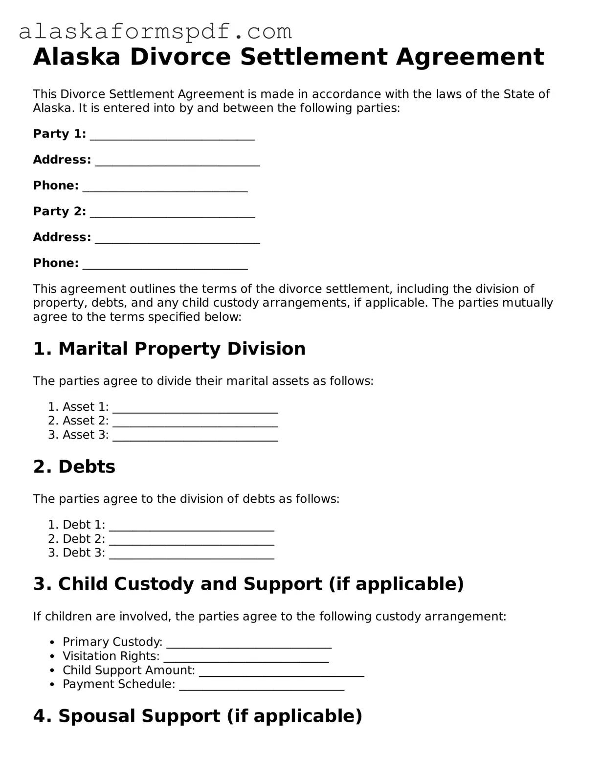 Attorney-Approved Alaska Divorce Settlement Agreement Template