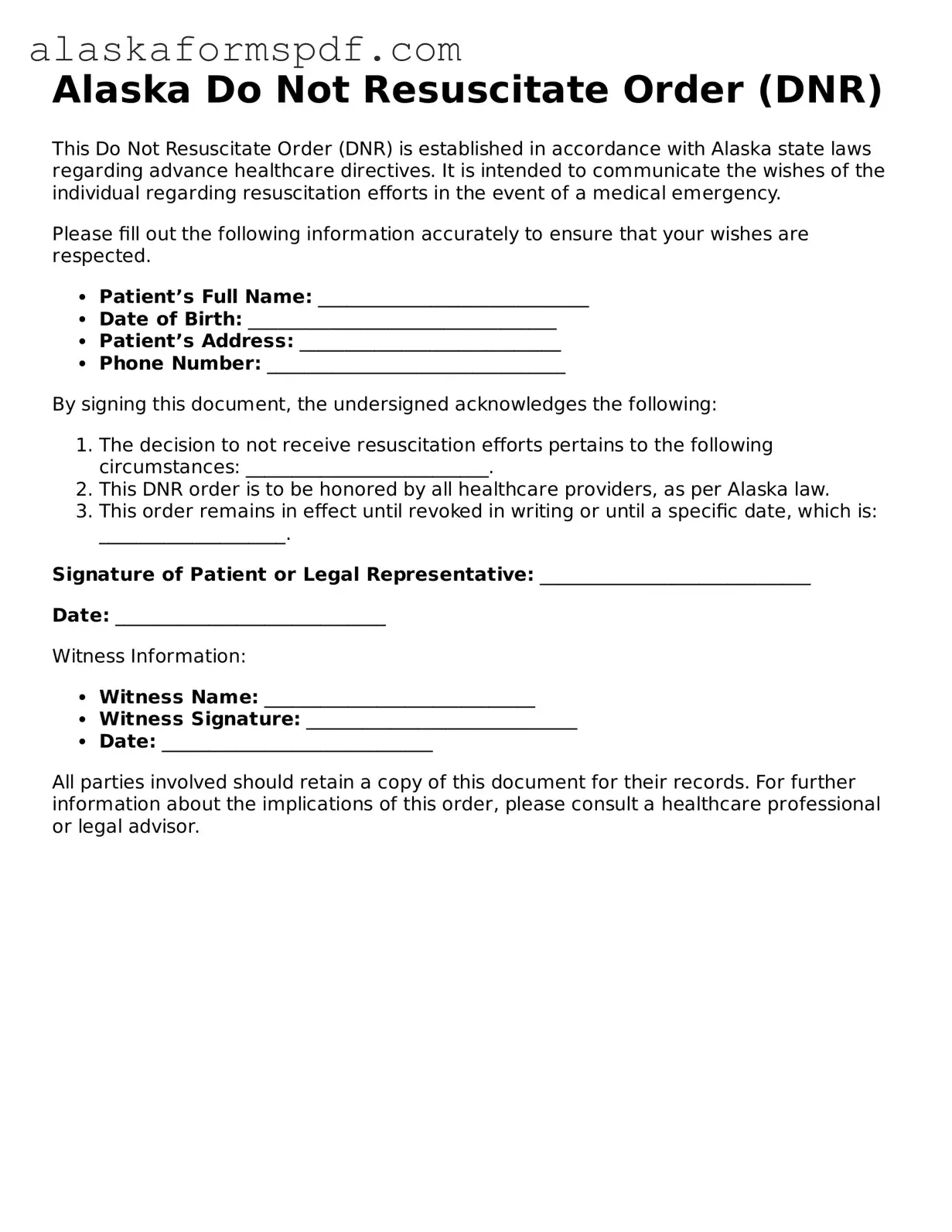 Attorney-Approved Alaska Do Not Resuscitate Order Template