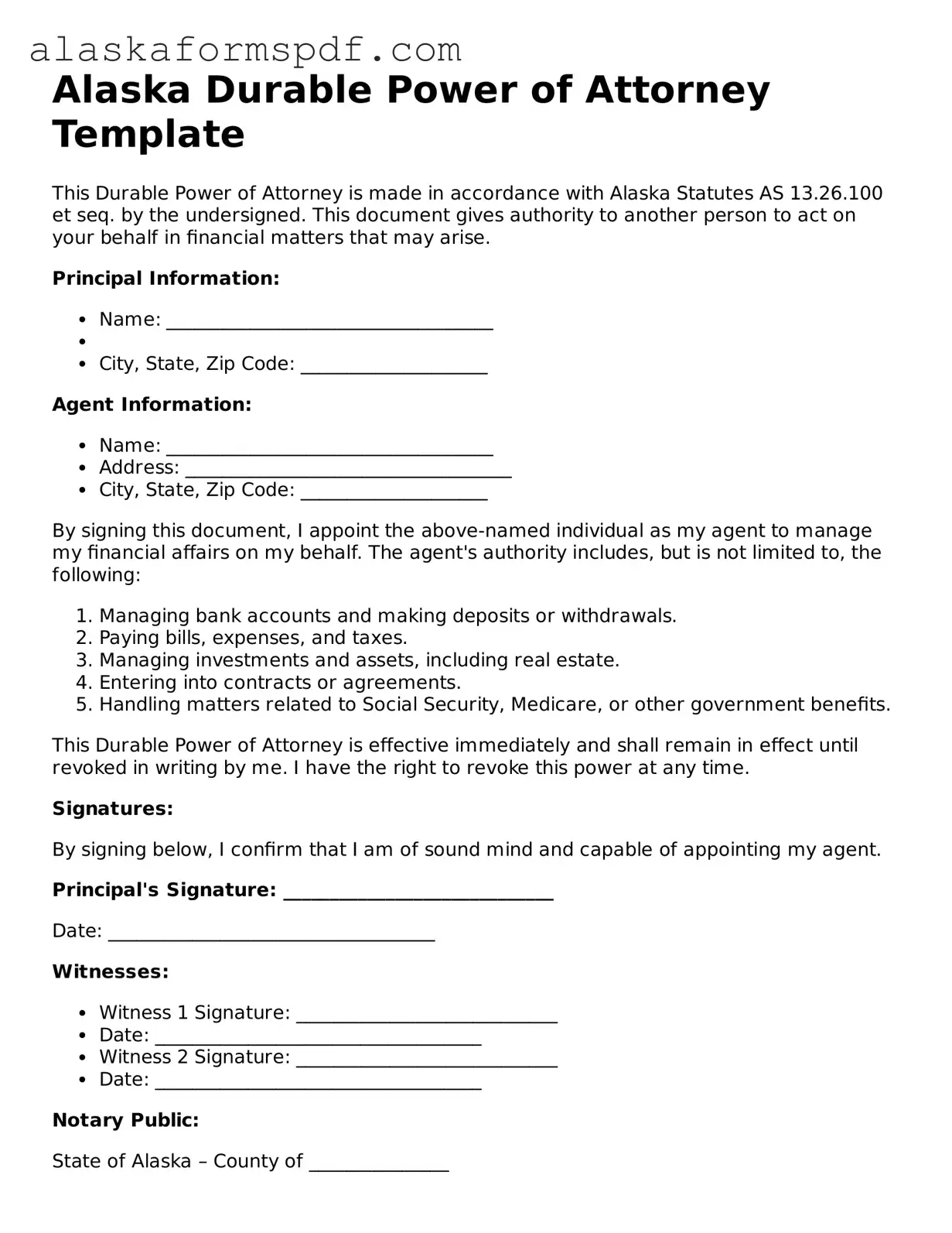 Attorney-Approved Alaska Durable Power of Attorney Template