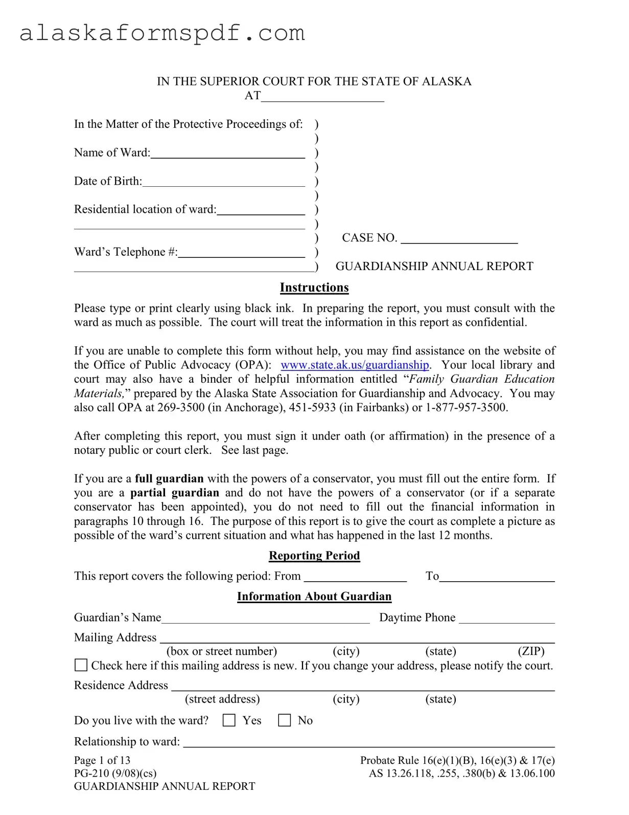 Fill Out Your Alaska Guardianship Form