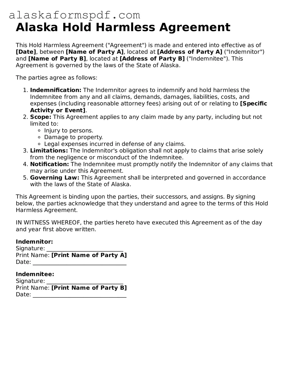 Attorney-Approved Alaska Hold Harmless Agreement Template