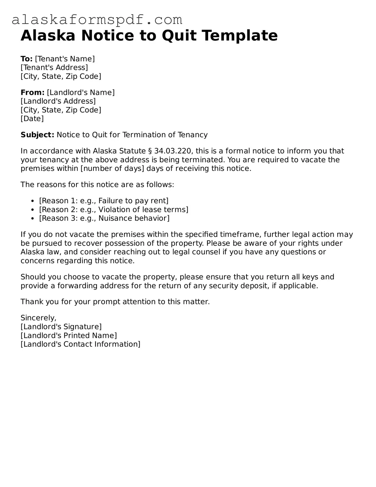 Attorney-Approved Alaska Notice to Quit Template