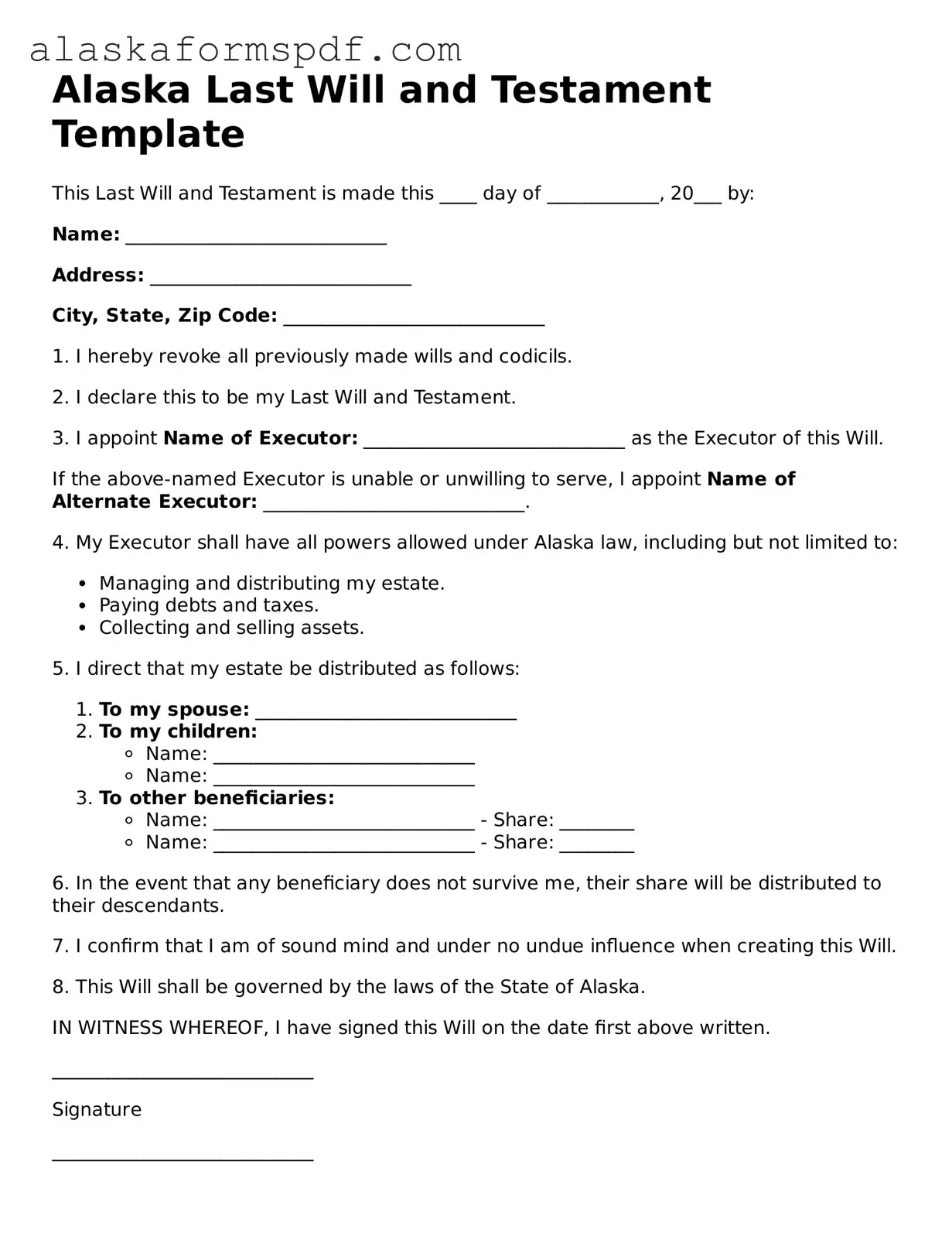 Attorney-Approved Alaska Last Will and Testament Template