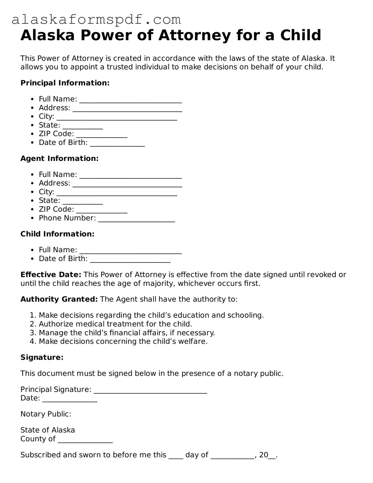 Attorney-Approved Alaska Power of Attorney for a Child Template