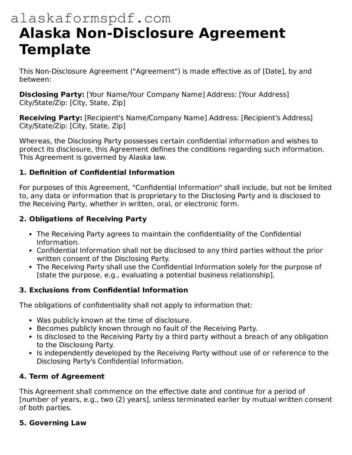 Attorney-Approved Alaska Non-disclosure Agreement Template