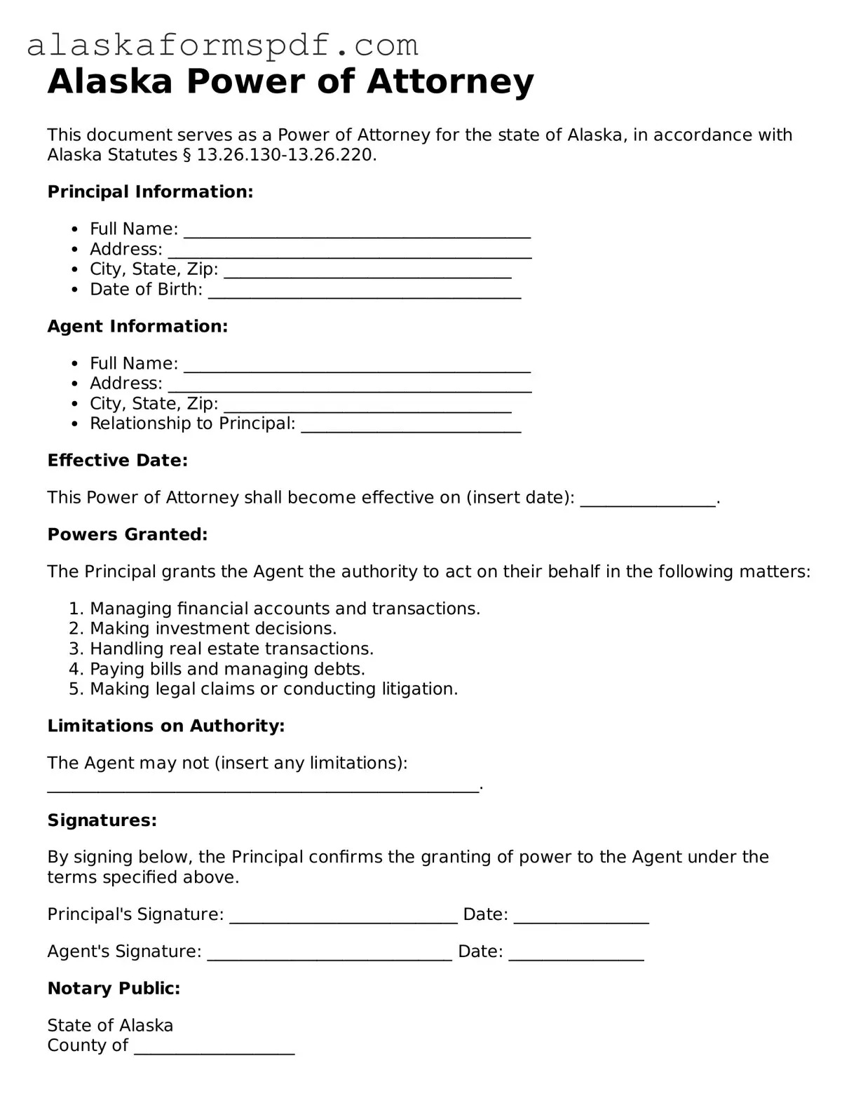 Attorney-Approved Alaska Power of Attorney Template
