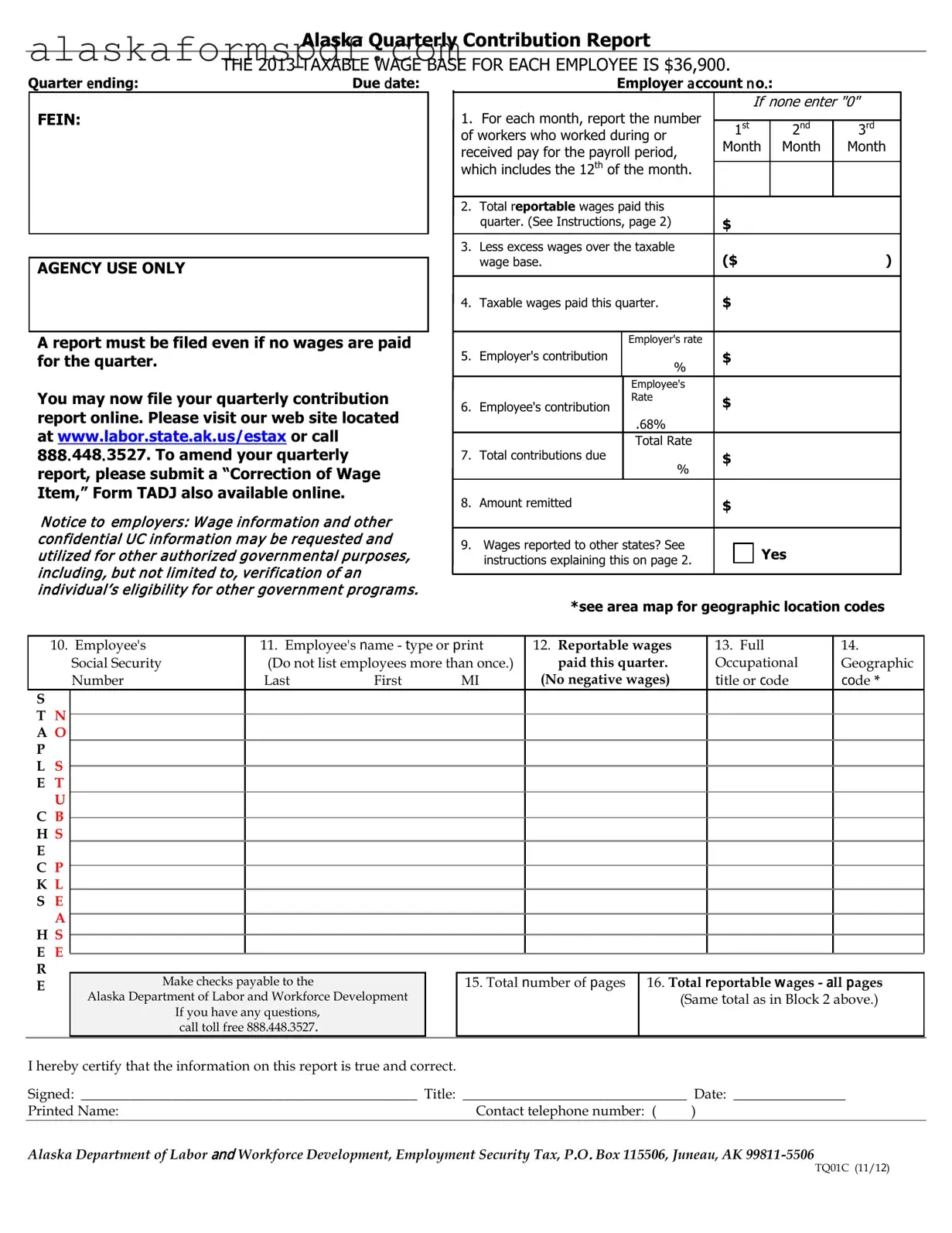 Fill Out Your Alaska Quarterly Contribution Report Form