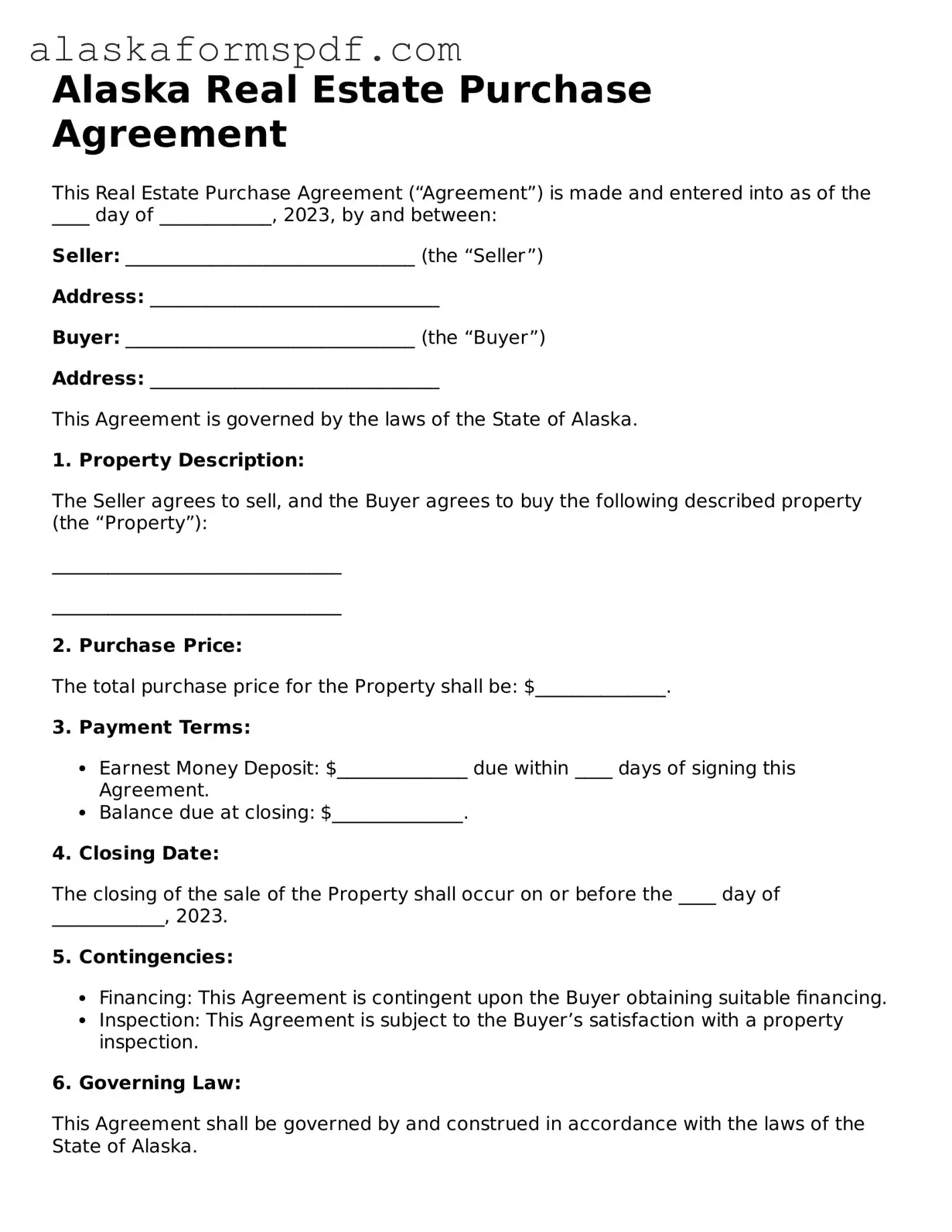 Attorney-Approved Alaska Real Estate Purchase Agreement Template