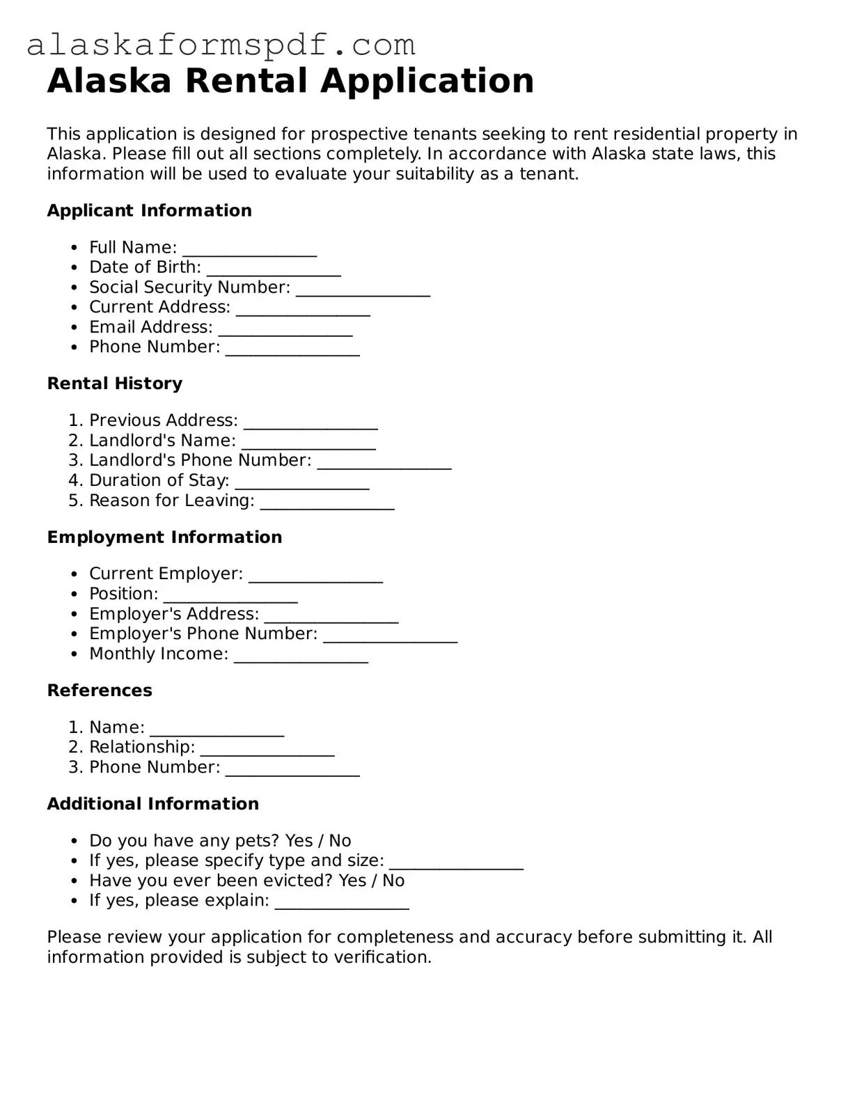Attorney-Approved Alaska Rental Application Template
