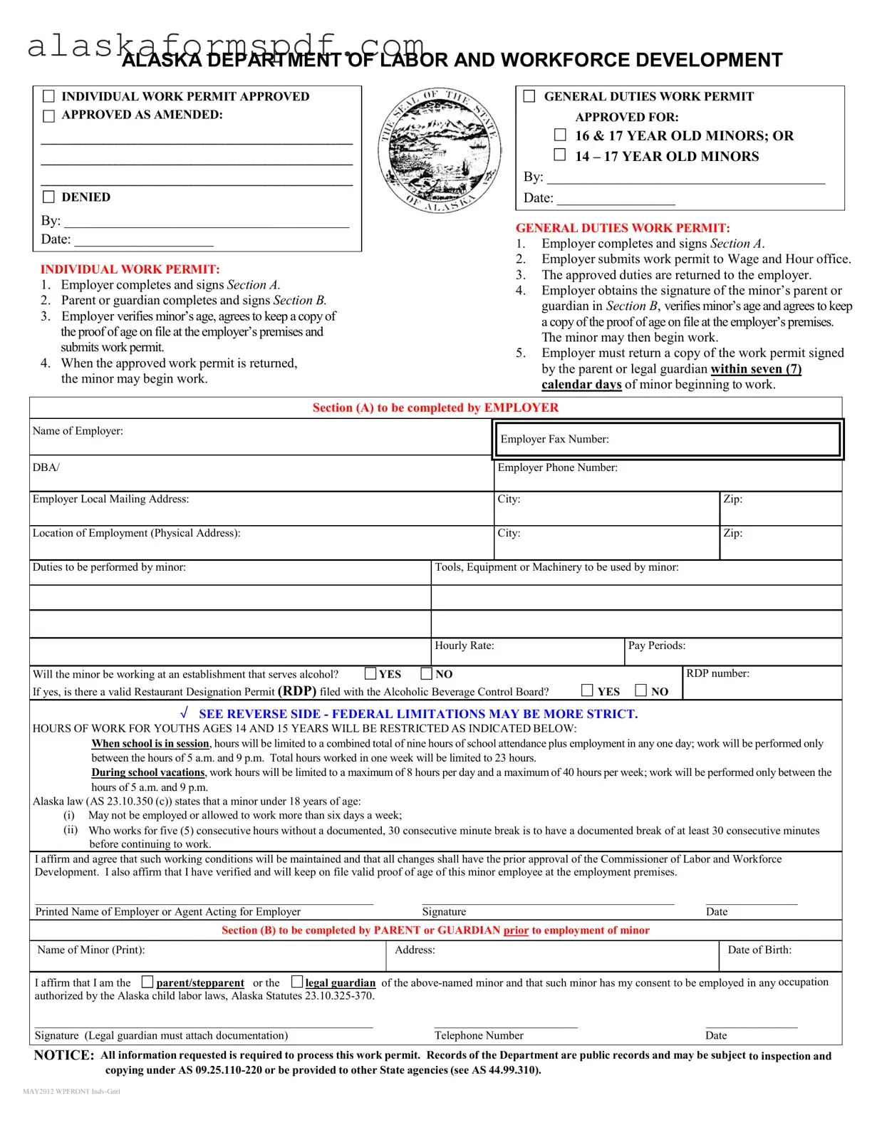 Fill Out Your Alaska Work Permit Form